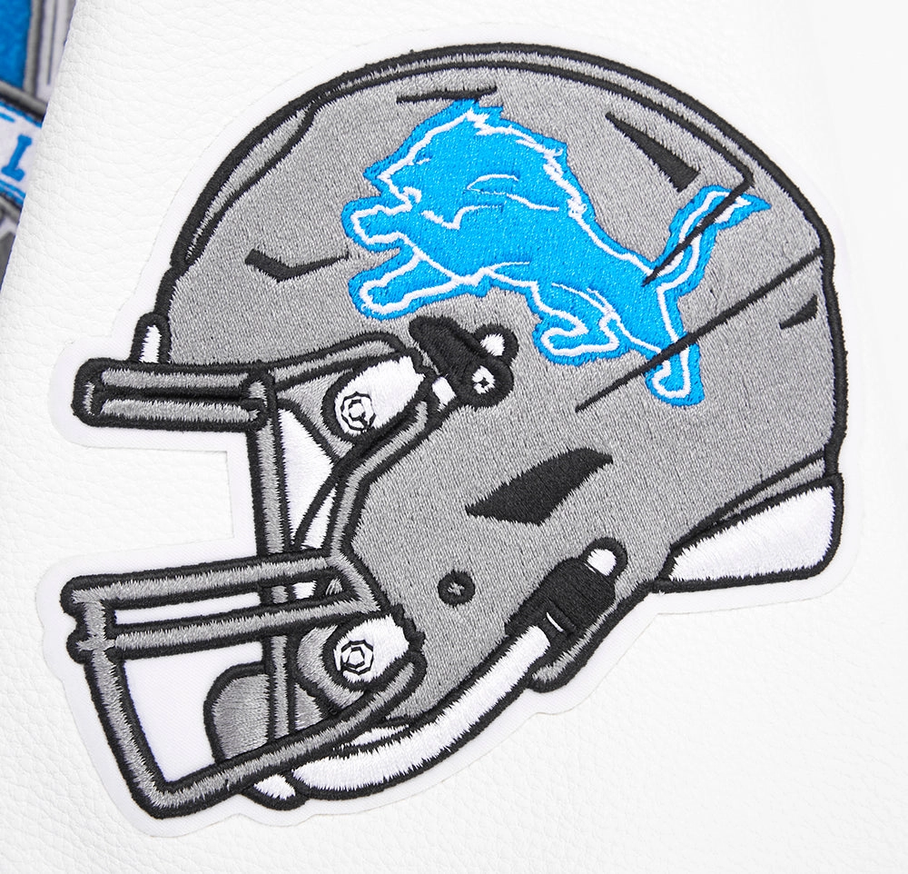 NFL DETROIT LIONS TEAM PENNANTS MEN'S RIB WOOL VARSITY JACKET (HEATHER GREY/WHITE/BLACK)