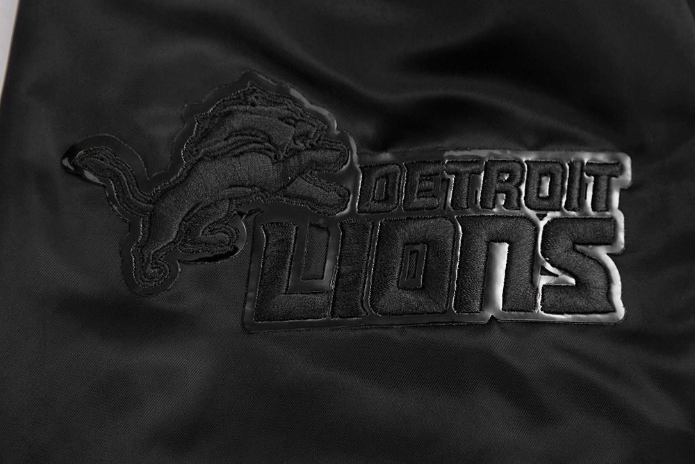 NFL DETROIT LIONS TRIPLE BLACK MEN'S SATIN JACKET (TRIPLE BLACK)