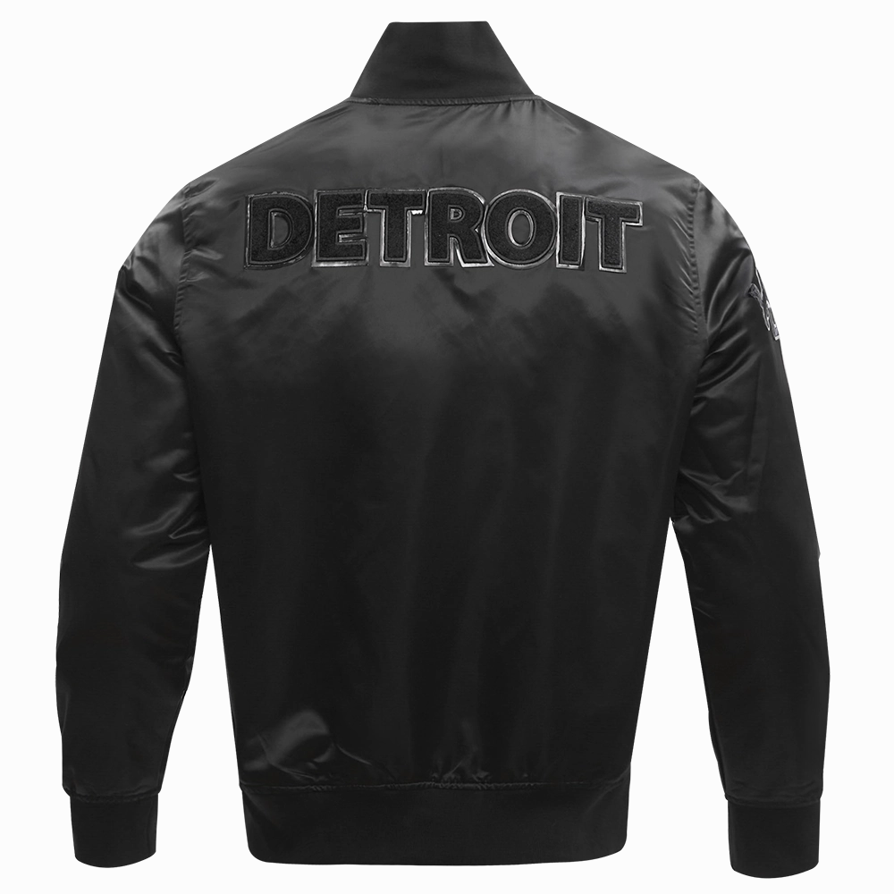NFL DETROIT LIONS TRIPLE BLACK MEN'S SATIN JACKET (TRIPLE BLACK)