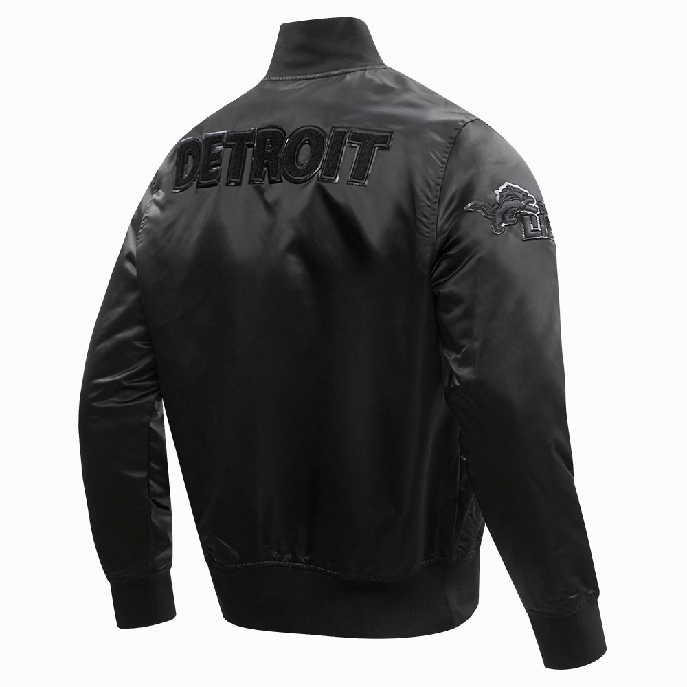 NFL DETROIT LIONS TRIPLE BLACK MEN'S SATIN JACKET (TRIPLE BLACK)
