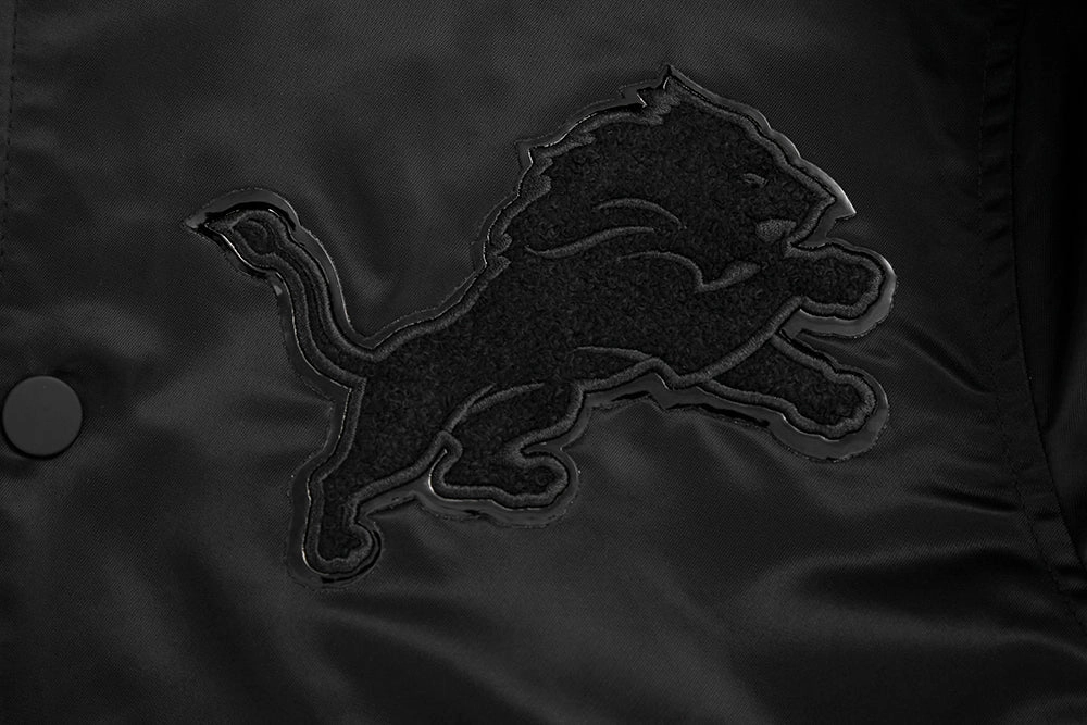 NFL DETROIT LIONS TRIPLE BLACK MEN'S SATIN JACKET (TRIPLE BLACK)