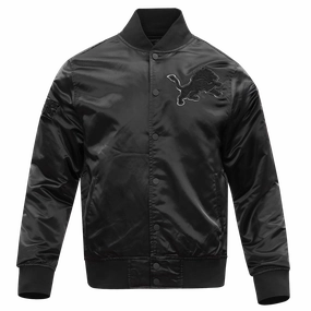 NFL DETROIT LIONS TRIPLE BLACK MEN'S SATIN JACKET (TRIPLE BLACK)