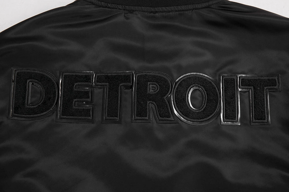 NFL DETROIT LIONS TRIPLE BLACK MEN'S SATIN JACKET (TRIPLE BLACK)