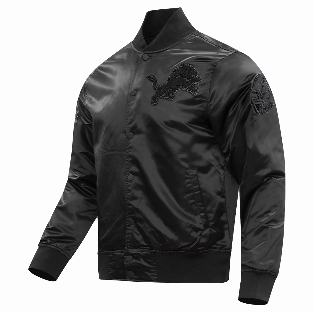 NFL DETROIT LIONS TRIPLE BLACK MEN'S SATIN JACKET (TRIPLE BLACK)