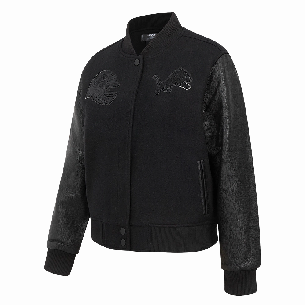 NFL DETROIT LIONS TRIPLE BLACK WOMEN'S WOOL VARSITY JACKET (TRIPLE BLACK WOMEN'S)