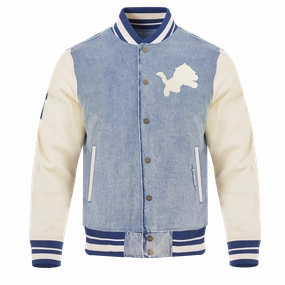 NFL DETROIT LIONS VARSITY BLUES MEN'S DENIM VARSITY JACKET (DENIM/LINEN)