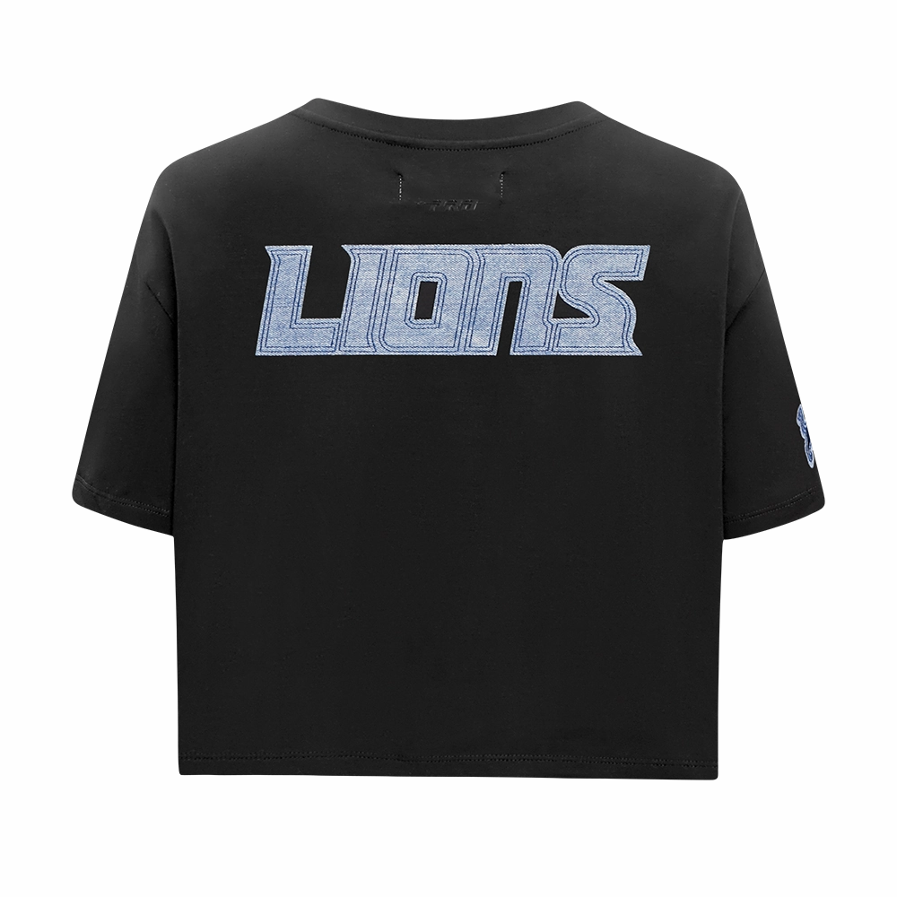 NFL DETROIT LIONS VARSITY BLUES WOMEN'S BOXY TEE (BLACK)