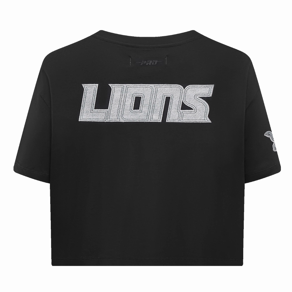 NFL DETROIT LIONS VARSITY BLUES WOMEN'S BOXY TEE (BLACK)