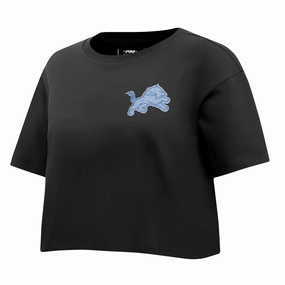 NFL DETROIT LIONS VARSITY BLUES WOMEN'S BOXY TEE (BLACK)