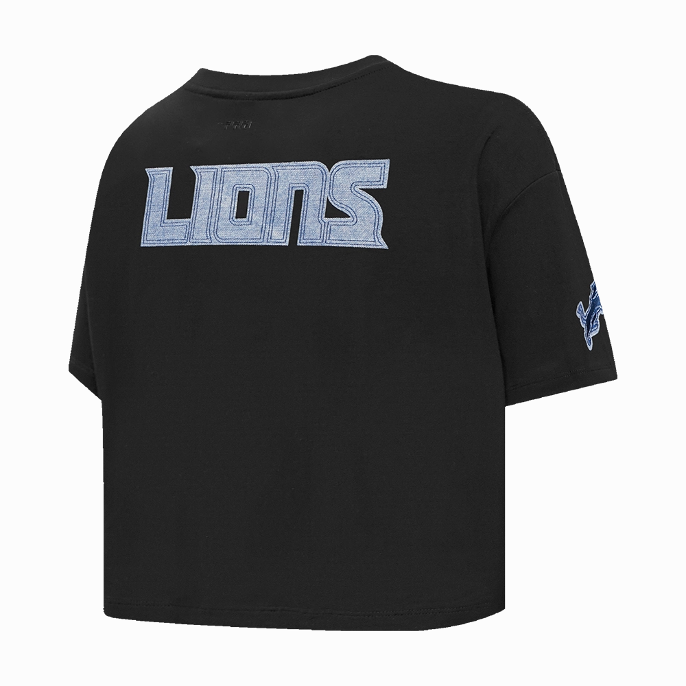 NFL DETROIT LIONS VARSITY BLUES WOMEN'S BOXY TEE (BLACK)