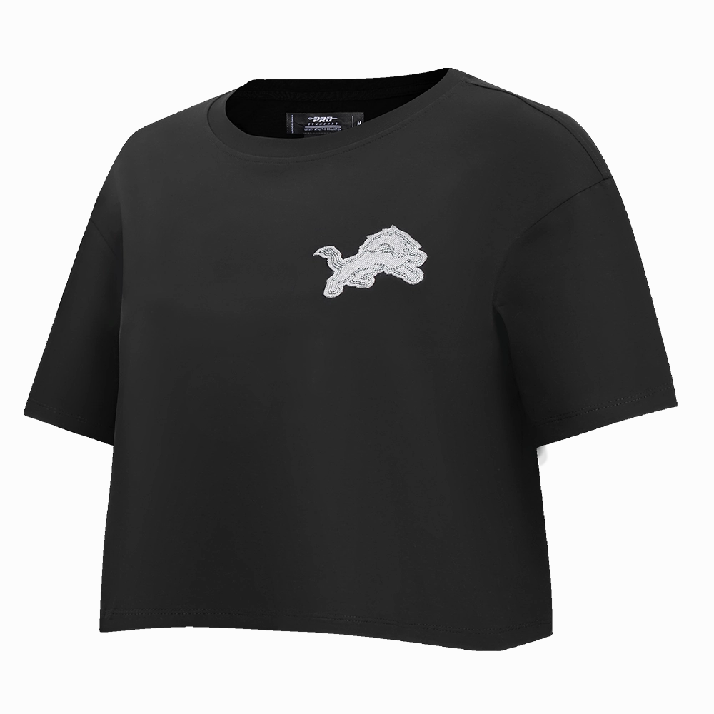 NFL DETROIT LIONS VARSITY BLUES WOMEN'S BOXY TEE (BLACK)
