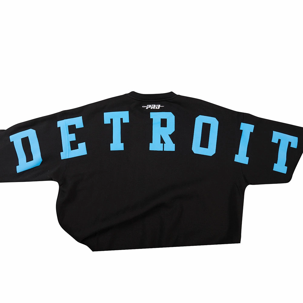 NFL DETROIT LIONS WINGSPAN MEN'S DROP SHOULDER FLEECE CREWNECK (BLACK)