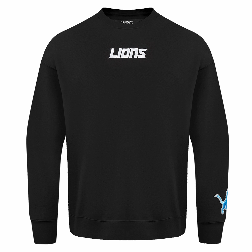 NFL DETROIT LIONS WINGSPAN MEN'S DROP SHOULDER FLEECE CREWNECK (BLACK)
