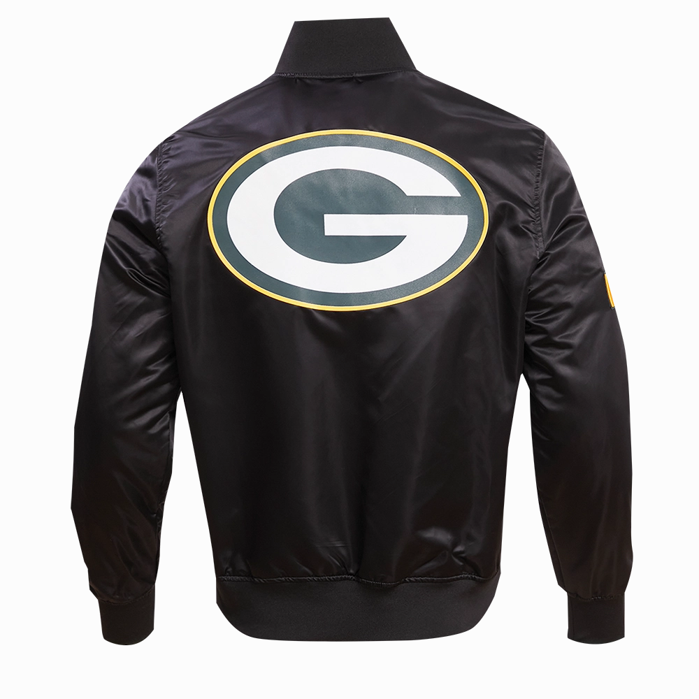 NFL GREEN BAY PACKERS BIG LOGO MEN'S SATIN JACKET (BLACK)