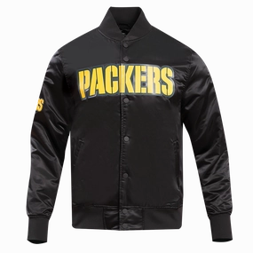 NFL GREEN BAY PACKERS BIG LOGO MEN'S SATIN JACKET (BLACK)