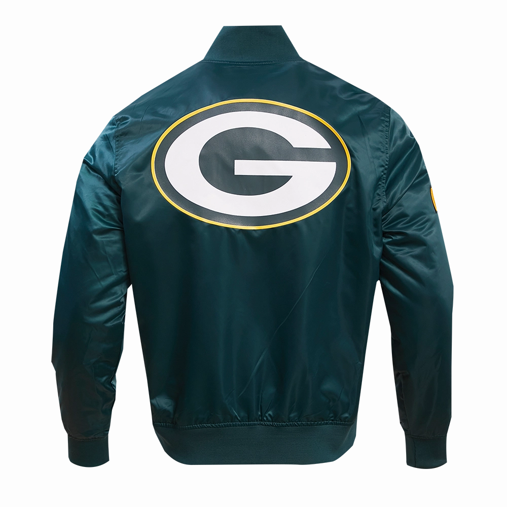 NFL GREEN BAY PACKERS BIG LOGO MEN'S SATIN JACKET (FOREST GREEN)