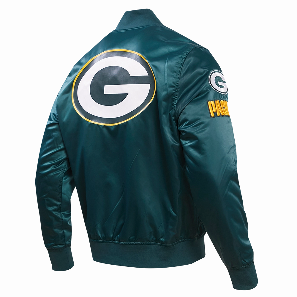 NFL GREEN BAY PACKERS BIG LOGO MEN'S SATIN JACKET (FOREST GREEN)