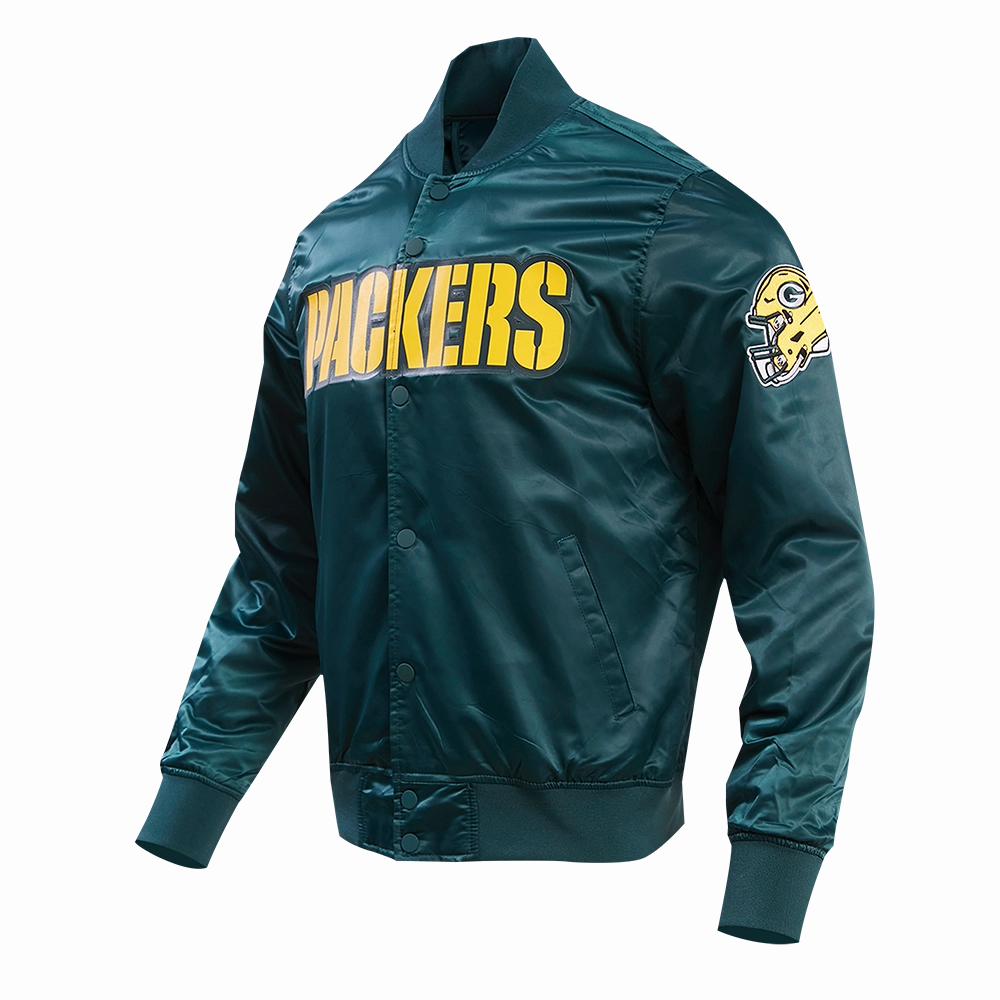 NFL GREEN BAY PACKERS BIG LOGO MEN'S SATIN JACKET (FOREST GREEN)