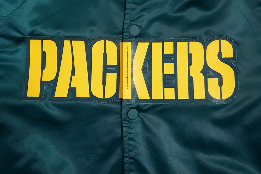 NFL GREEN BAY PACKERS BIG LOGO MEN'S SATIN JACKET (FOREST GREEN)