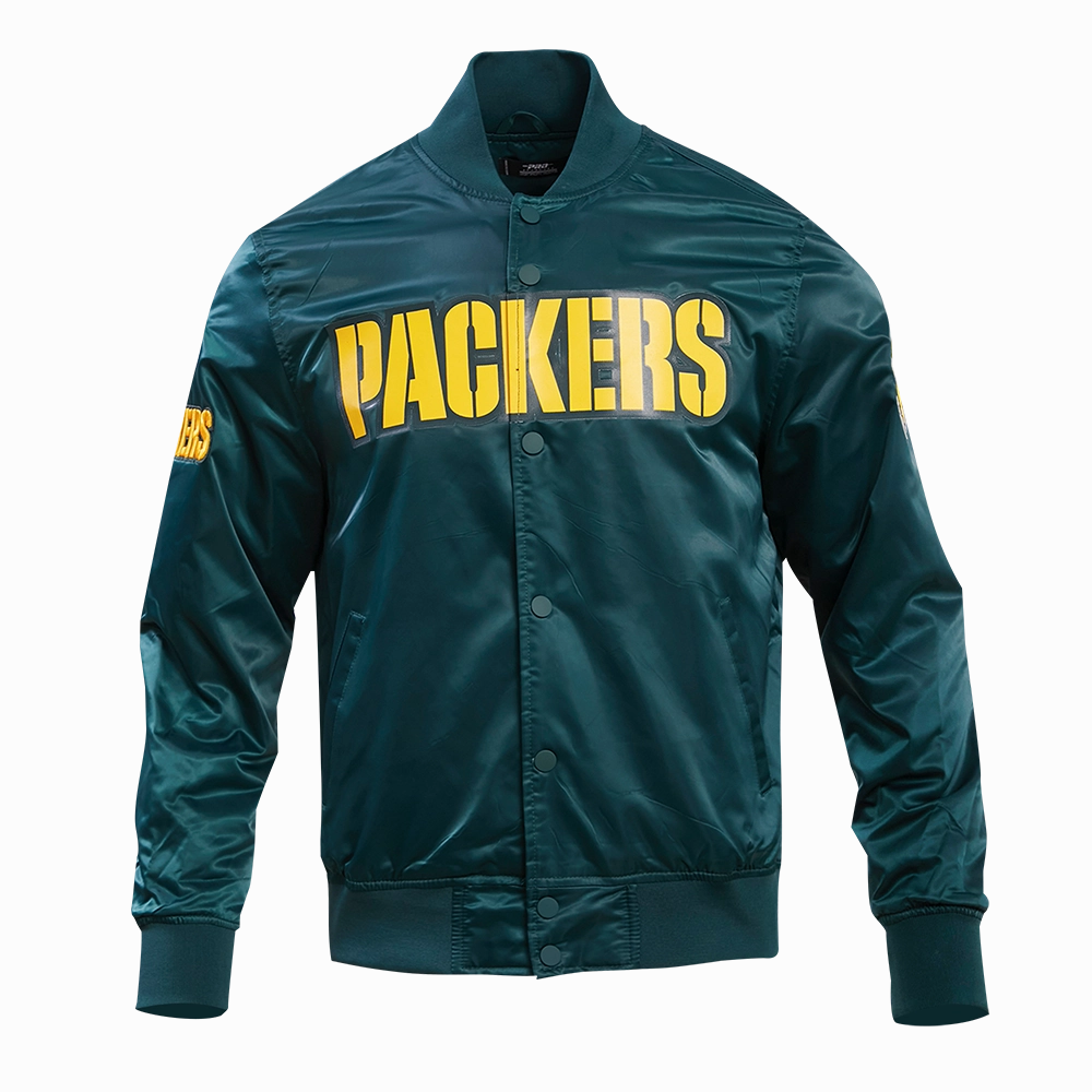 NFL GREEN BAY PACKERS BIG LOGO MEN'S SATIN JACKET (FOREST GREEN)
