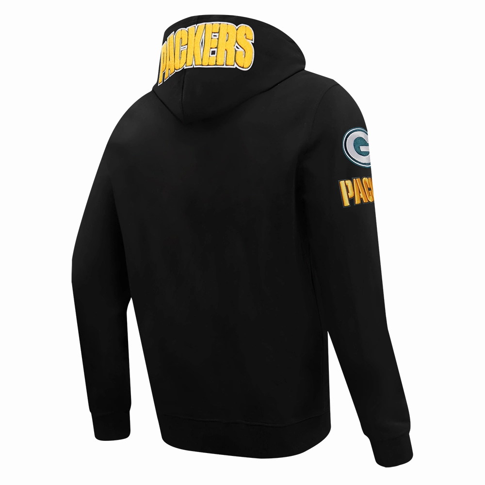 NFL GREEN BAY PACKERS  CLASSIC CHENILLE MEN'S DOUBLE KNIT PULLOVER HOODIE (BLACK)
