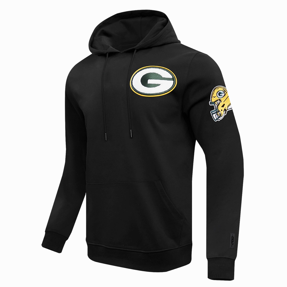 NFL GREEN BAY PACKERS  CLASSIC CHENILLE MEN'S DOUBLE KNIT PULLOVER HOODIE (BLACK)