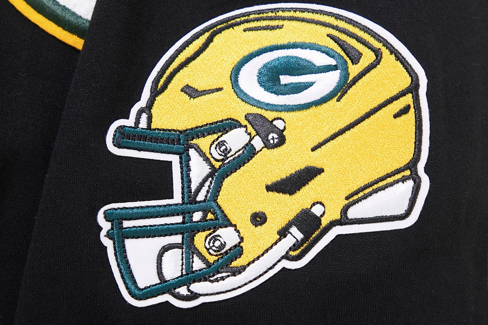 NFL GREEN BAY PACKERS  CLASSIC CHENILLE MEN'S DOUBLE KNIT PULLOVER HOODIE (BLACK)