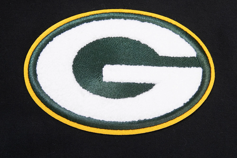 NFL GREEN BAY PACKERS  CLASSIC CHENILLE MEN'S DOUBLE KNIT PULLOVER HOODIE (BLACK)