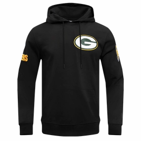 NFL GREEN BAY PACKERS  CLASSIC CHENILLE MEN'S DOUBLE KNIT PULLOVER HOODIE (BLACK)