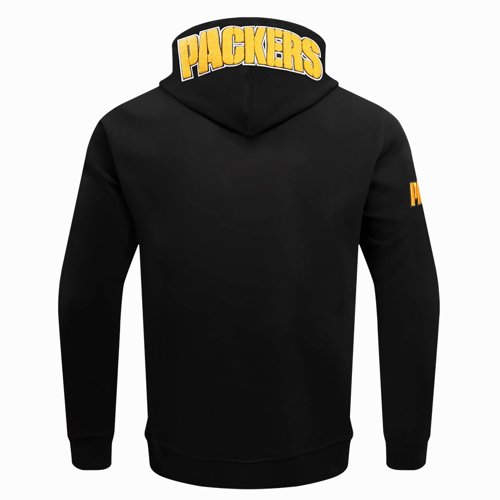 NFL GREEN BAY PACKERS  CLASSIC CHENILLE MEN'S DOUBLE KNIT PULLOVER HOODIE (BLACK)
