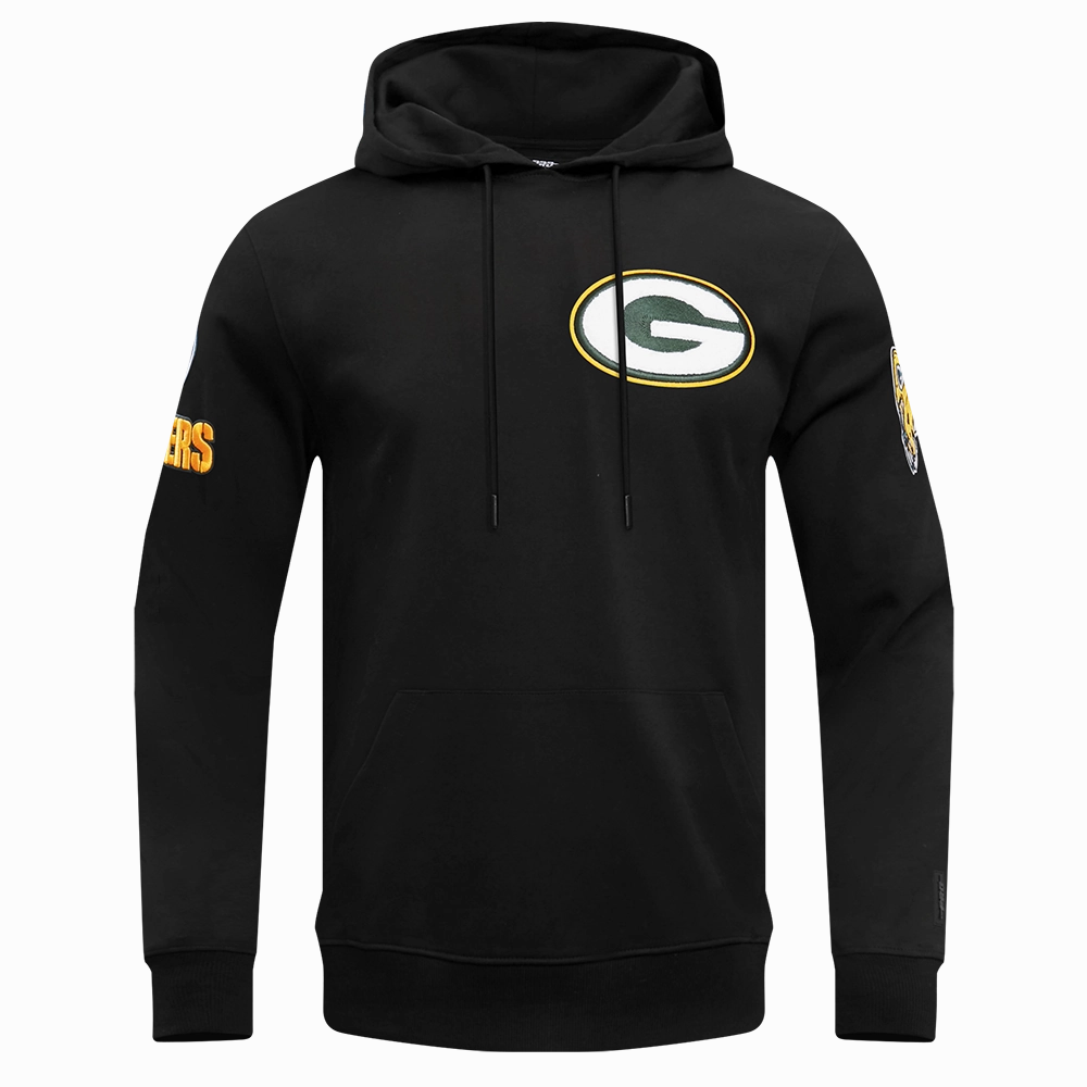 NFL GREEN BAY PACKERS  CLASSIC CHENILLE MEN'S DOUBLE KNIT PULLOVER HOODIE (BLACK)