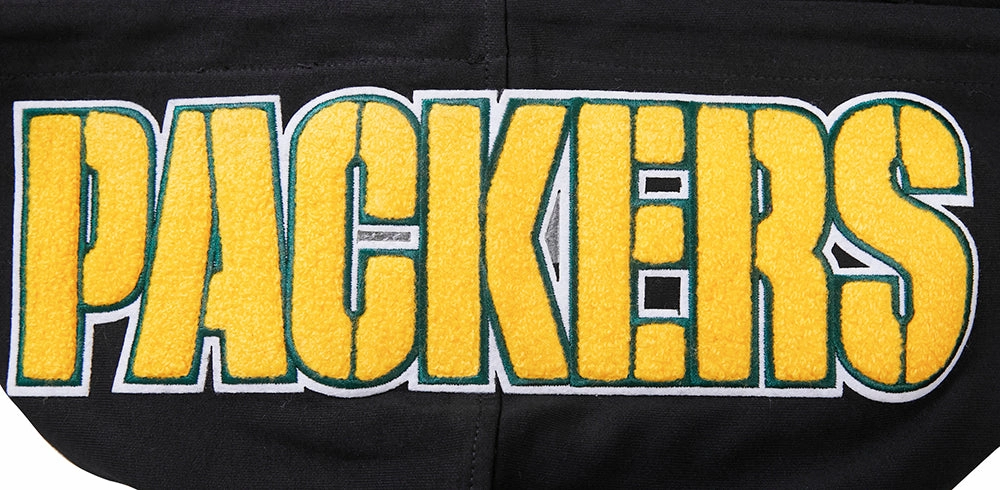 NFL GREEN BAY PACKERS  CLASSIC CHENILLE MEN'S DOUBLE KNIT PULLOVER HOODIE (BLACK)