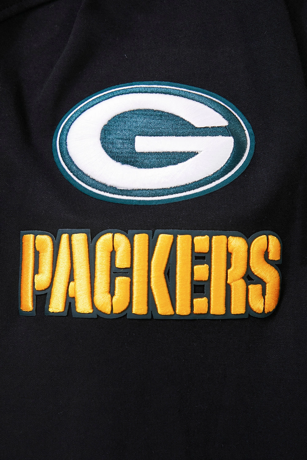 NFL GREEN BAY PACKERS  CLASSIC CHENILLE MEN'S DOUBLE KNIT PULLOVER HOODIE (BLACK)