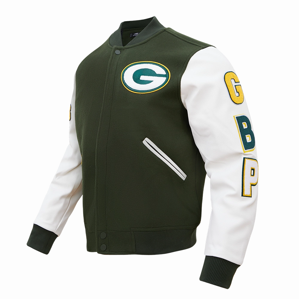 NFL GREEN BAY PACKERS CLASSIC MEN'S VARSITY JACKET (GRAY/WHITE)