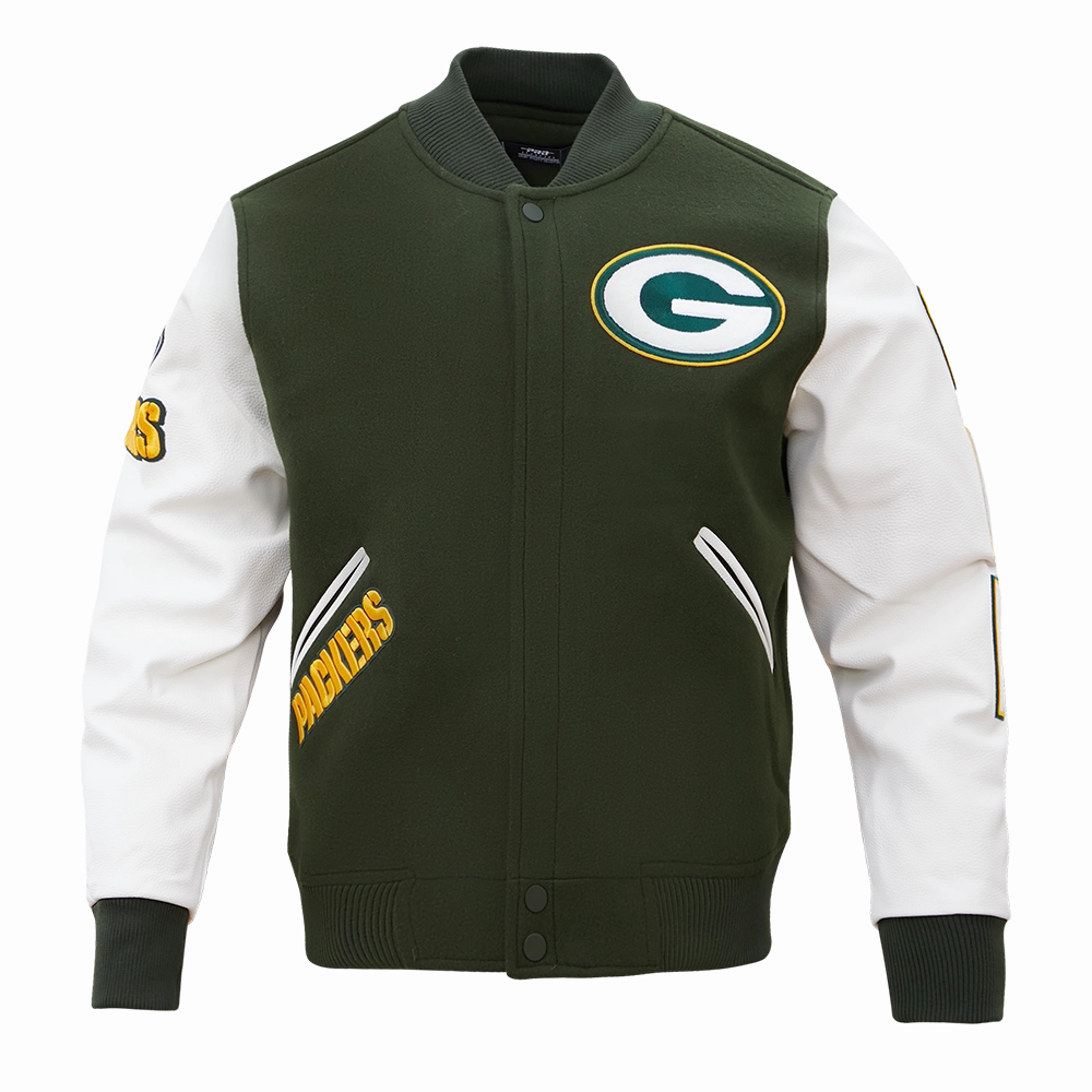 NFL GREEN BAY PACKERS CLASSIC MEN'S VARSITY JACKET (GRAY/WHITE)