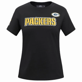 NFL GREEN BAY PACKERS CLASSIC SHORT SLEEVE WOMEN'S SINGLE JERSEY SLIM FIT TEE (BLACK)