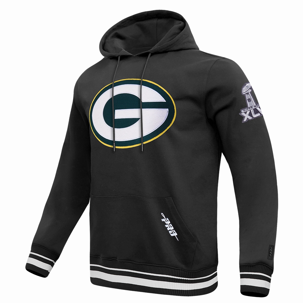 NFL GREEN BAY PACKERS MASHUP MEN'S RIB PULLOVER HOODIE (BLACK)