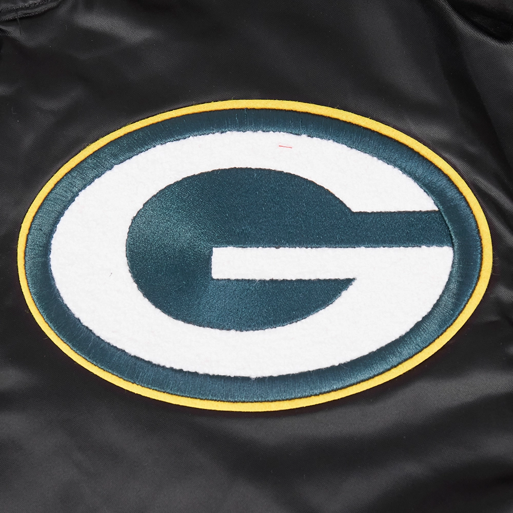 NFL GREEN BAY PACKERS MASHUP MEN'S RIB SATIN JACKET (BLACK)