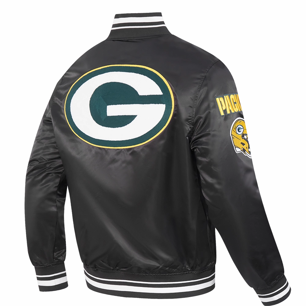 NFL GREEN BAY PACKERS MASHUP MEN'S RIB SATIN JACKET (BLACK)