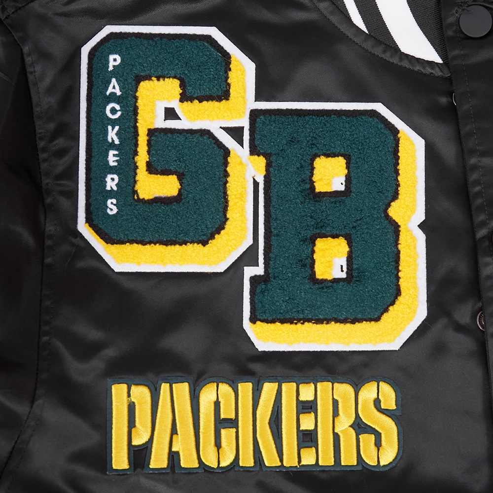 NFL GREEN BAY PACKERS MASHUP MEN'S RIB SATIN JACKET (BLACK)