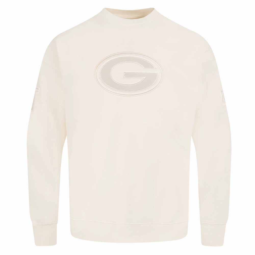 NFL GREEN BAY PACKERS NEUTRAL MEN'S DROP SHOULDER FLEECE CREWNECK (EGGSHELL)
