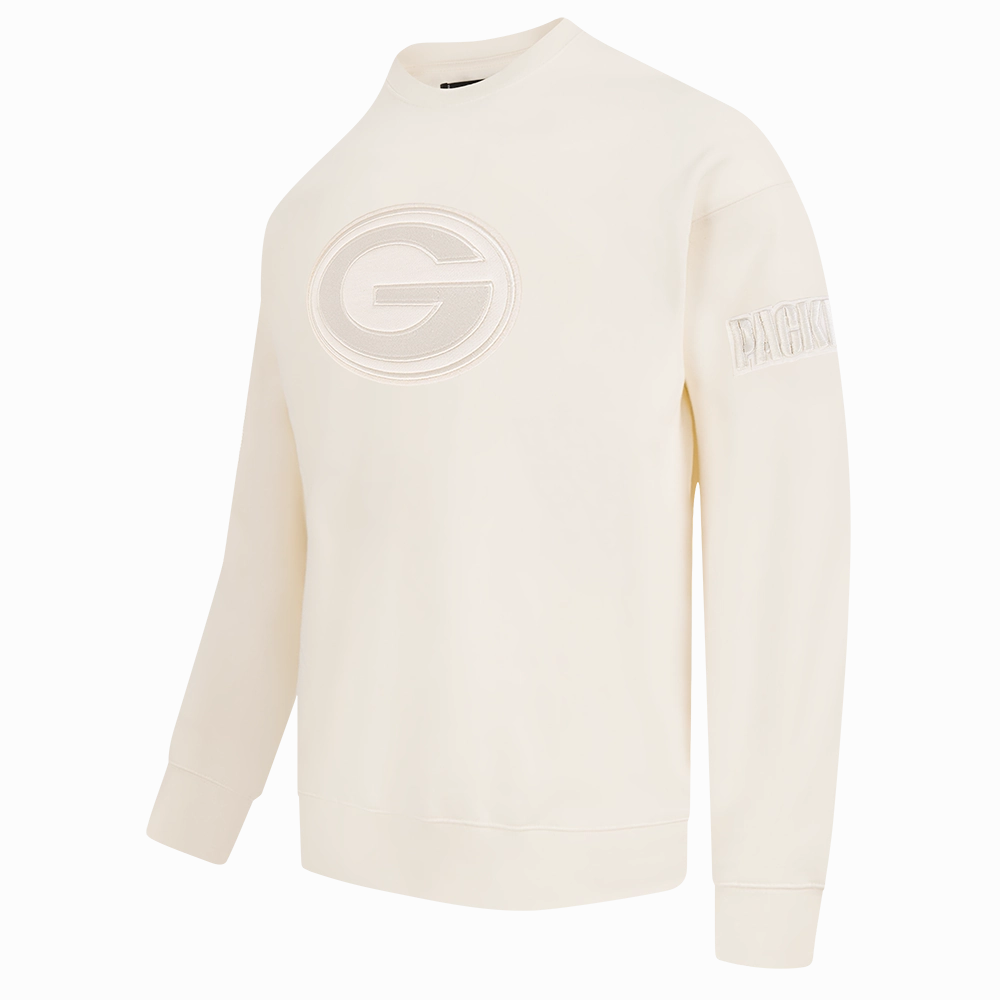 NFL GREEN BAY PACKERS NEUTRAL MEN'S DROP SHOULDER FLEECE CREWNECK (EGGSHELL)