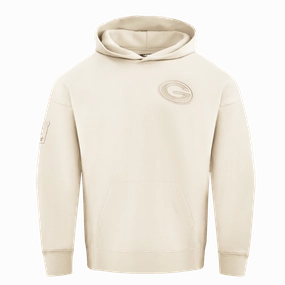 NFL GREEN BAY PACKERS NEUTRAL MEN'S DROP SHOULDER PULLOVER HOODIE (EGGSHELL)