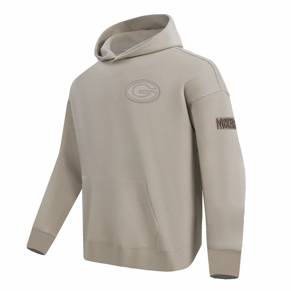 NFL GREEN BAY PACKERS NEUTRAL MEN'S DROP SHOULDER PULLOVER HOODIE (TAUPE)