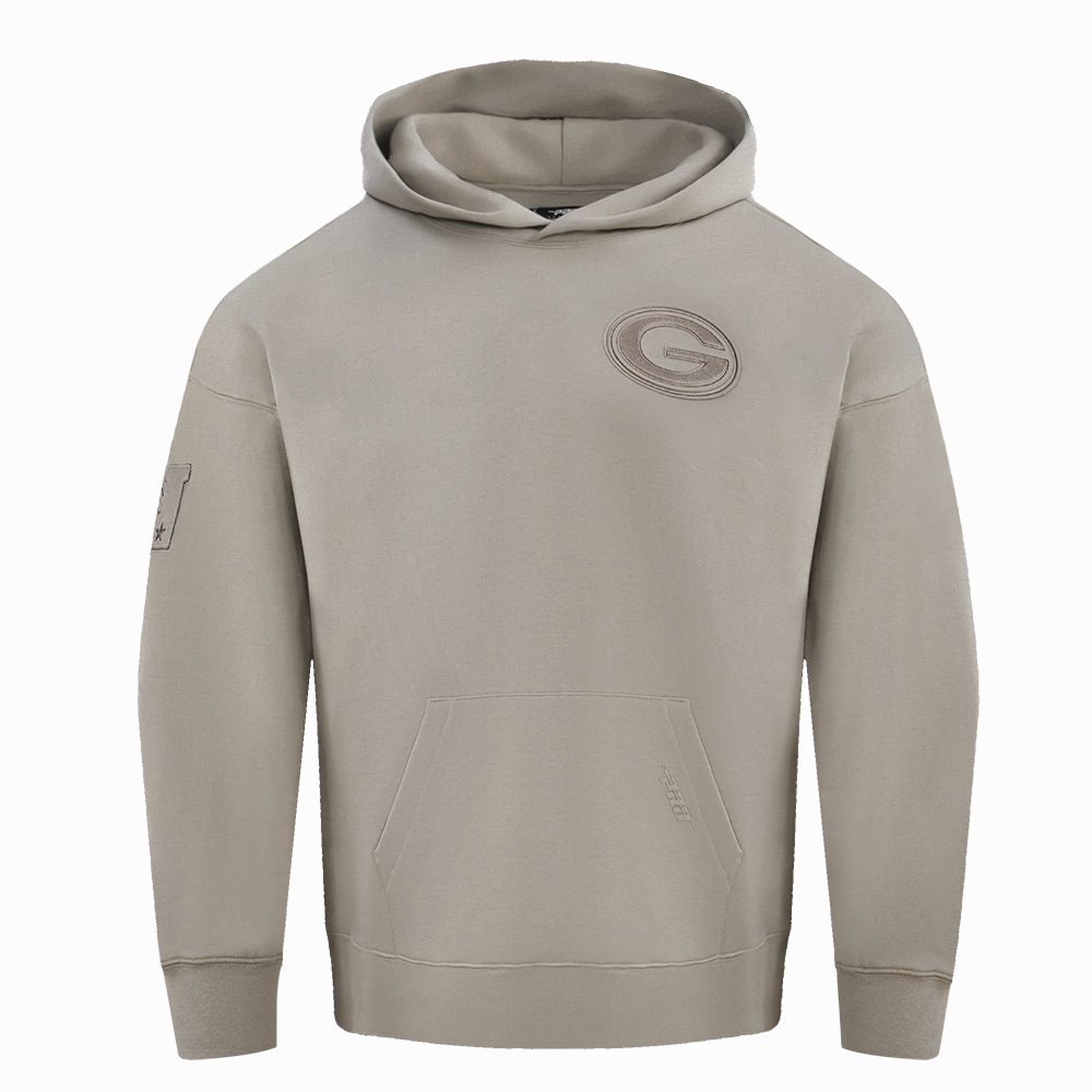 NFL GREEN BAY PACKERS NEUTRAL MEN'S DROP SHOULDER PULLOVER HOODIE (TAUPE)