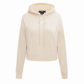NFL GREEN BAY PACKERS NEUTRAL WOMEN'S CROPPED PULLOVER HOODIE (EGGSHELL)