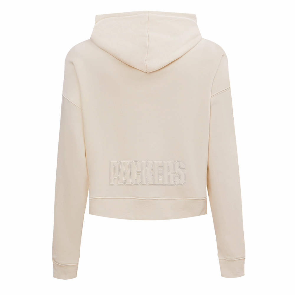 NFL GREEN BAY PACKERS NEUTRAL WOMEN'S CROPPED PULLOVER HOODIE (EGGSHELL)