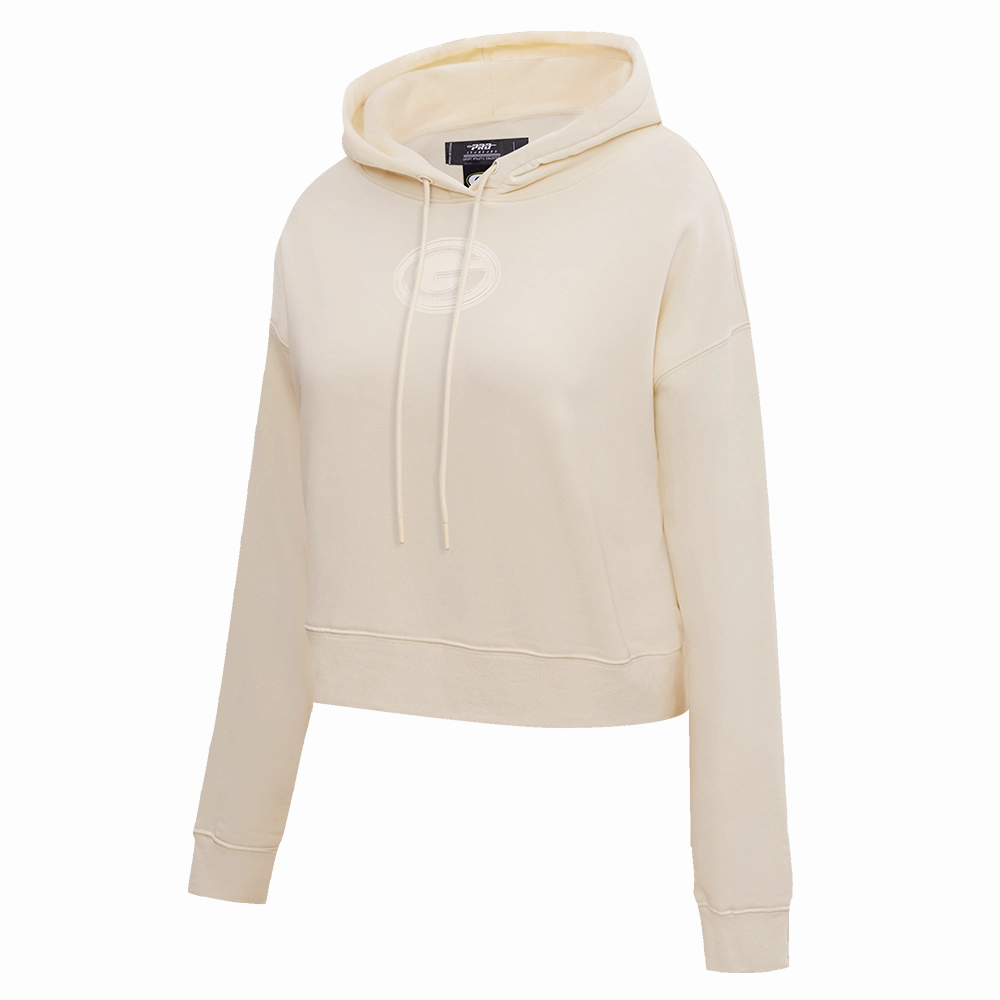 NFL GREEN BAY PACKERS NEUTRAL WOMEN'S CROPPED PULLOVER HOODIE (EGGSHELL)