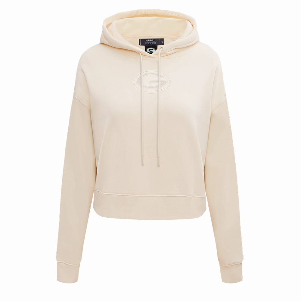 NFL GREEN BAY PACKERS NEUTRAL WOMEN'S CROPPED PULLOVER HOODIE (EGGSHELL)