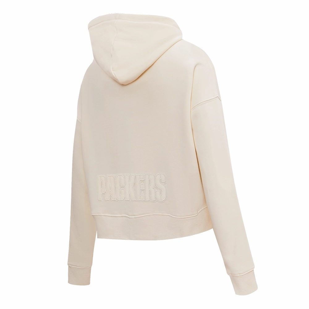 NFL GREEN BAY PACKERS NEUTRAL WOMEN'S CROPPED PULLOVER HOODIE (EGGSHELL)